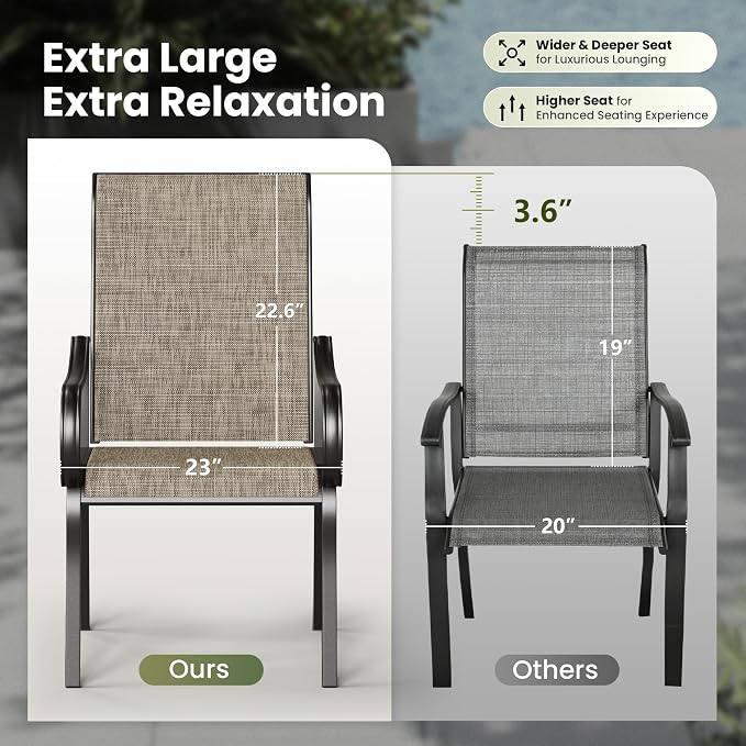 PHI VILLA 5 Piece Outdoor Dining Set, PVC Wooden-Like Square Table - Image 7