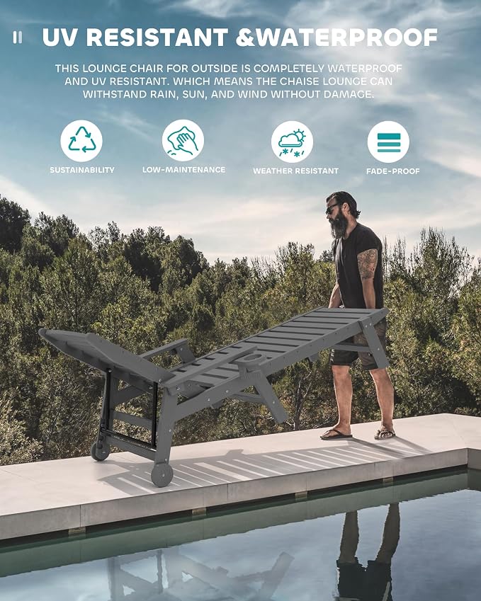 SERWALL Patio Chaise Lounge Chair Set of 6, 5 Positions Adjustable Poly Outdoor - Image 5