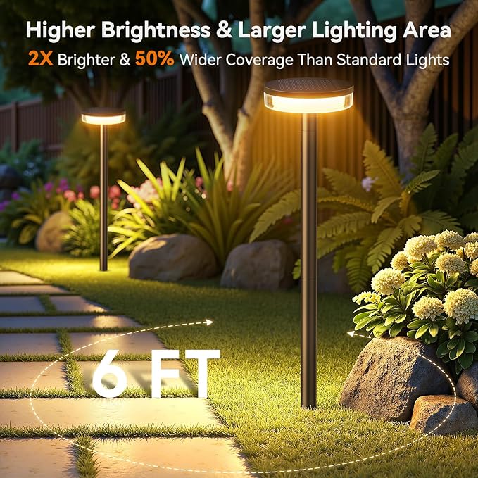 LETMY Solar Pathway Lights Outdoor, 6 Pack 2X Brighter Solar Lights Outdoor - Image 2