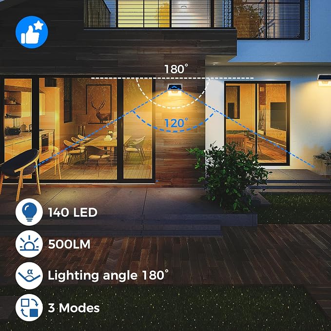 Peasur White Frame Solar Motion Sensor Lights Outdoor, 2 Packs 180LED Warm - Image 8