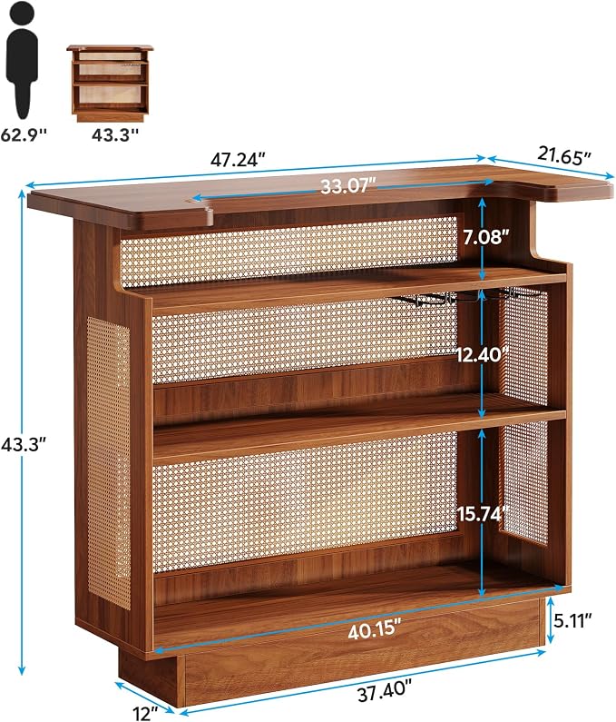 Tribesigns Rattan Home Bar Unit, Farmhouse 4-Tier Bar Table - Image 2