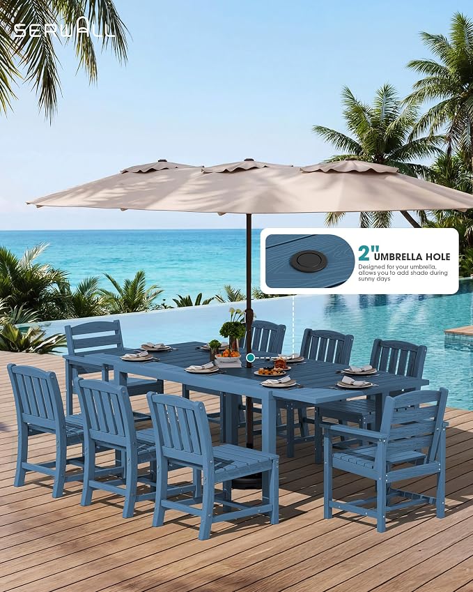 SERWALL 11-Piece Outdoor Dining Set, All Weather HDPE Outdoor Furniture Set - Image 3
