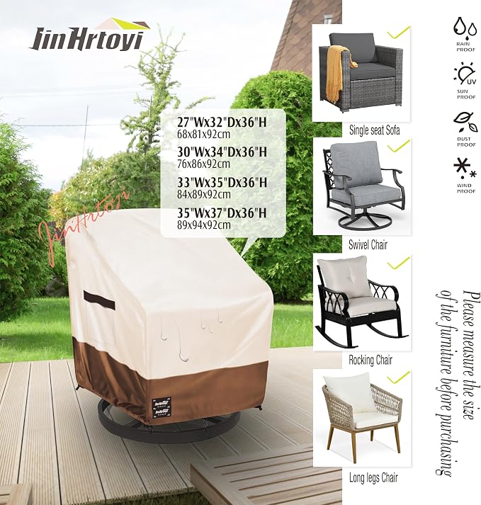 JinHrtoyi Outdoor Chair Covers 2 Pack, 30Wx34Dx38H inches Patio Chair Cover - Image 3