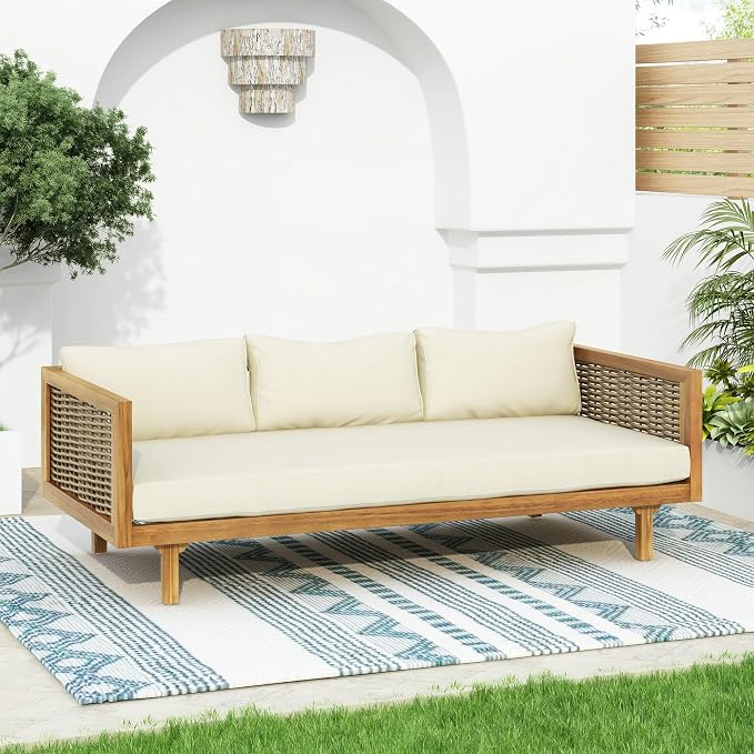 LUMISOL Patio Daybed with Rattan Armrests by LUMISOL