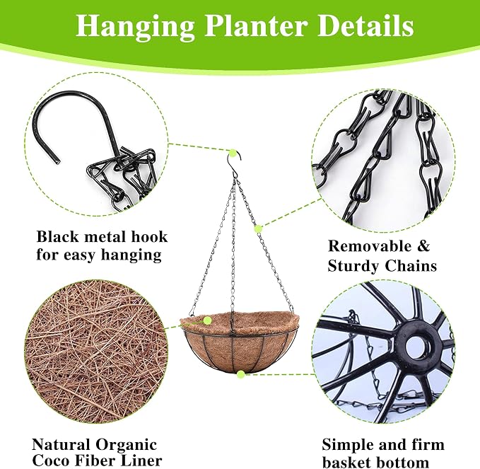 4 Pack Hanging Planter Basket Outdoor Large Hanging Flower Pots Indoor 12 inch - Image 5