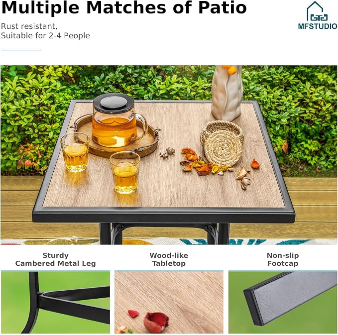 MFSTUDIO 3 Piece Patio Swivel Bar Set, Outdoor Bar Table and Chairs Set - Image 5