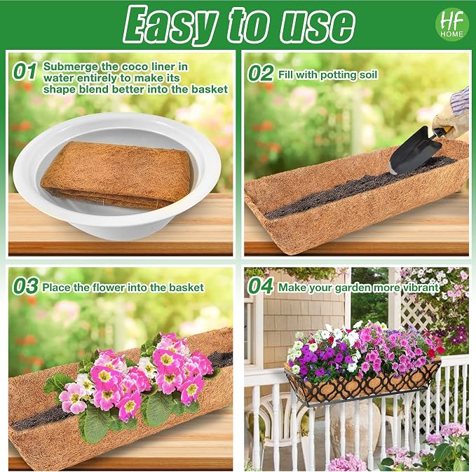 HFHOME 4Pcs 24" Trough Coco Fiber Replacement Liner, Natural 24 in Window Deck - Image 4