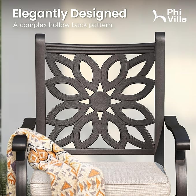 PHI VILLA Outdoor Swivel Bar Stools Set of 4, Cast Aluminum Patio Pub Height - Image 4
