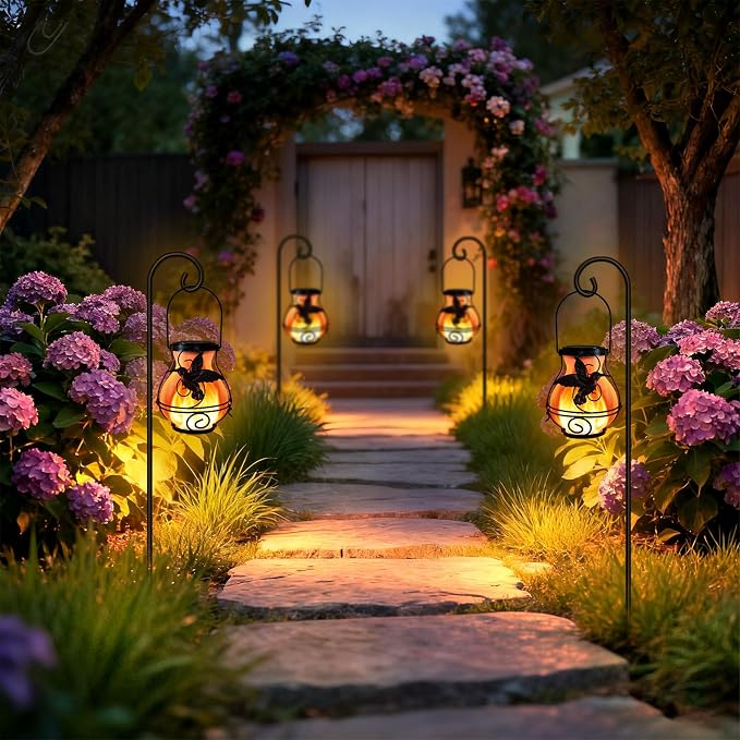 Solar Lanterns Outdoor Waterproof Flickering Flame Lights Hummingbird Metal - Image 7