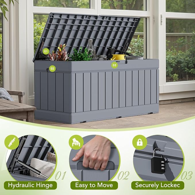 Devoko 78 Gallon Deck Box, Waterproof Resin Outdoor Storage Box - Image 2