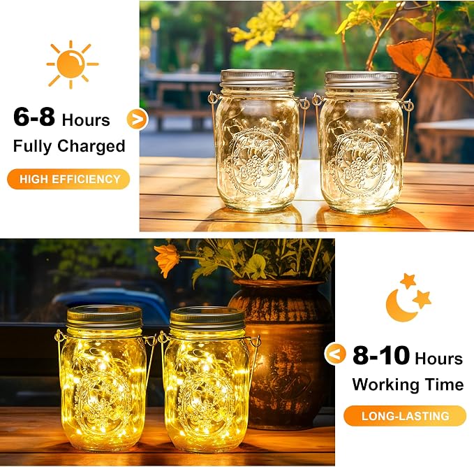 GIGALUMI Solar Mason Jar Lights, 8 Pack 30 Led String Fairy Lights Garden - Image 5