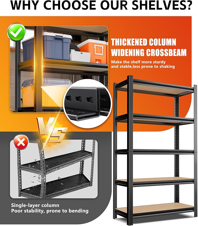 Set of 2 Garage Shelving Heavy Duty Storage Shelves, Metal Adjustable Shelving - Image 5