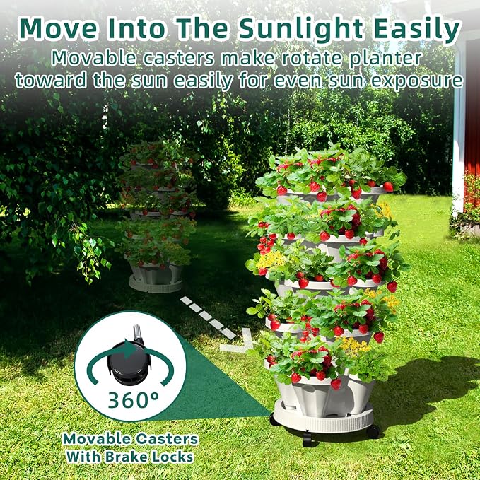 6 Tiered Strawberry Vertical Planters 2 Pack, Stacking Tower Garden - Image 4