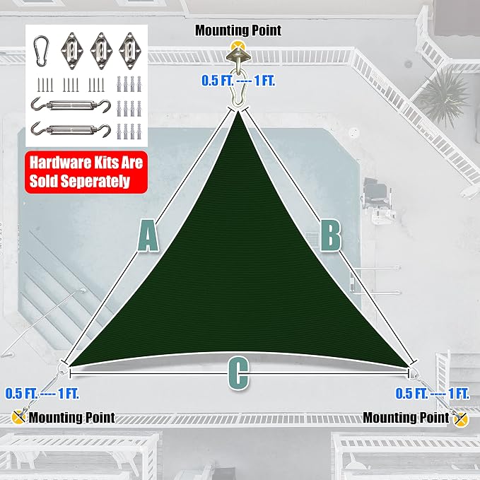 Amgo Custom Size 18' x 18' x 18' Green Triangle Sun Shade Sail UPF50+ AGTAPRT12 - Image 8