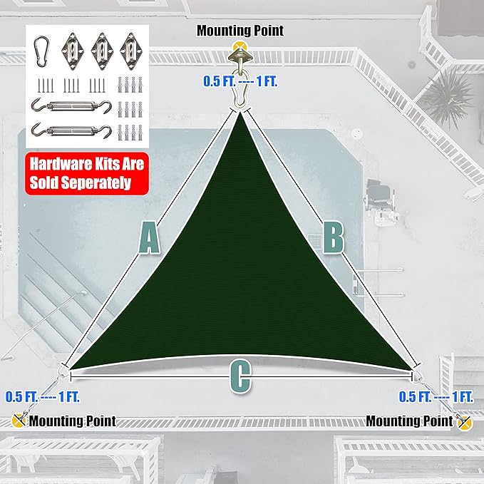 Amgo Custom Size 17' x 17' x 17' Green Triangle Sun Shade Sail Order to Make - Image 7