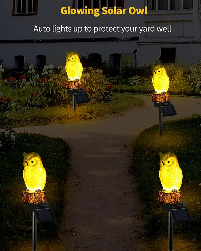 iStatue 2PC Solar Owl Garden Stake Lights, Handcrafted Resin Owl Outdoor Decor - Image 5