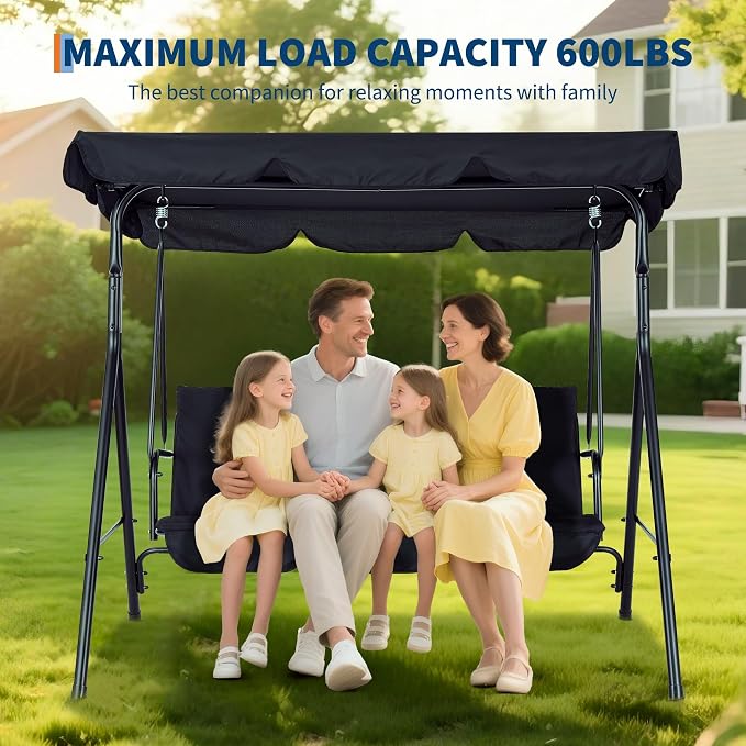 Porch Swing Chair with Adjustable Canopy - Image 4