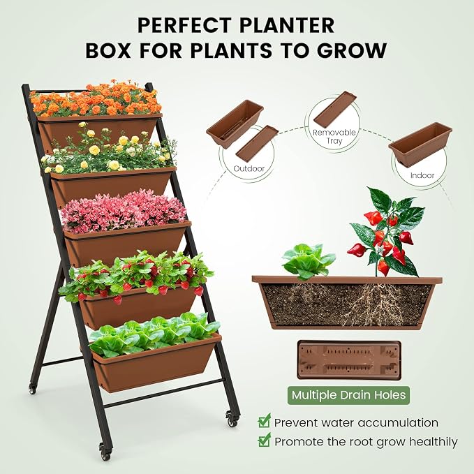 Giantex Vertical Raised Garden Bed on Wheels, 5-Tier Elevated Planter Boxes - Image 7