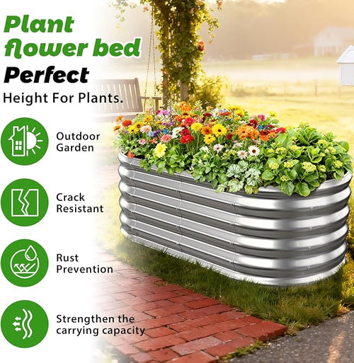 17" Tall Outdoor Garden Raised Garden Bed Kits, 4ft X 2ft Oval, 0.8MM Thick - Image 2