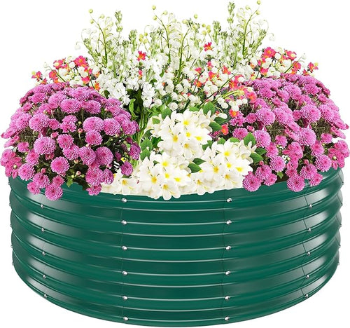 17" Tall Elevated Round Metal Rised Garden Bed- 4'x4' in Size and 0.8MM Thick by TBMLC