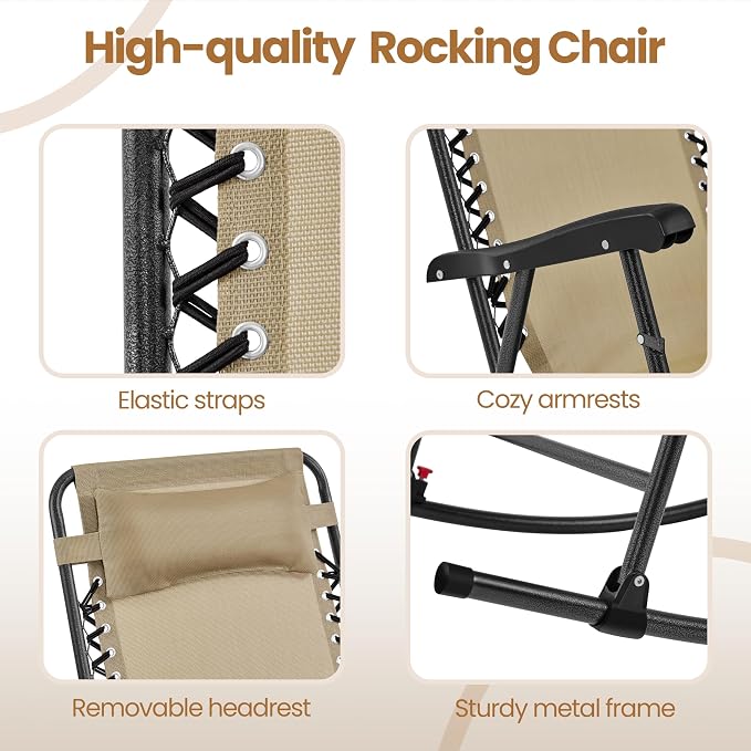 Yaheetech 26in Rocking Chair Outdoor Zero Gravity Folding Chairs Rocking Chairs - Image 6