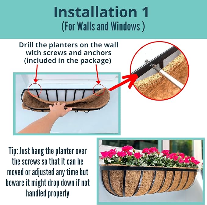 LaLaGreen Fence Planters for Outdoor Plants Black Metal Window Boxes Planter To - Image 3