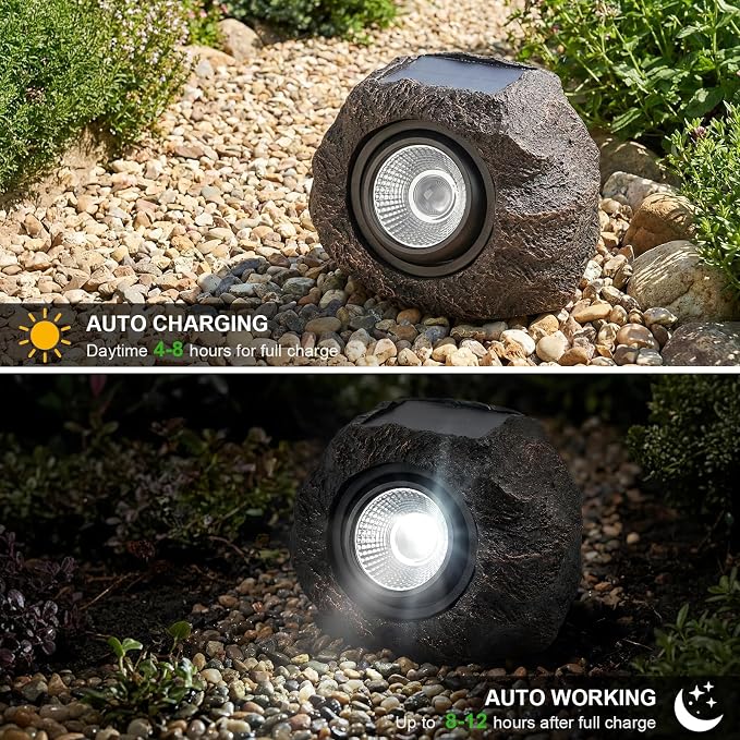 Solar Rock Lights Outdoor – 2 Pack Waterproof LED Landscape Garden Spotlights - Image 2