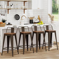 WENTMENT Industrial Rusty Bar Stools Set of 4, Wooden Seat, Removable Back by WENTMENT