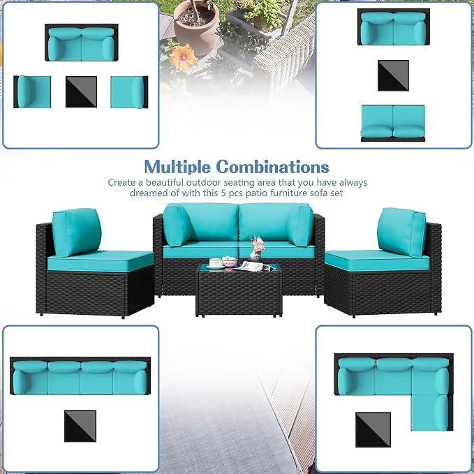 Shintenchi 5 Pieces Outdoor Patio Sectional Sofa Couch, Patio Conversation Sets - Image 5