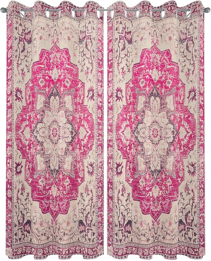 Pink Bohemian Outdoor Curtains for Patio Waterproof, Grommet Privacy Curtain - Image 2
