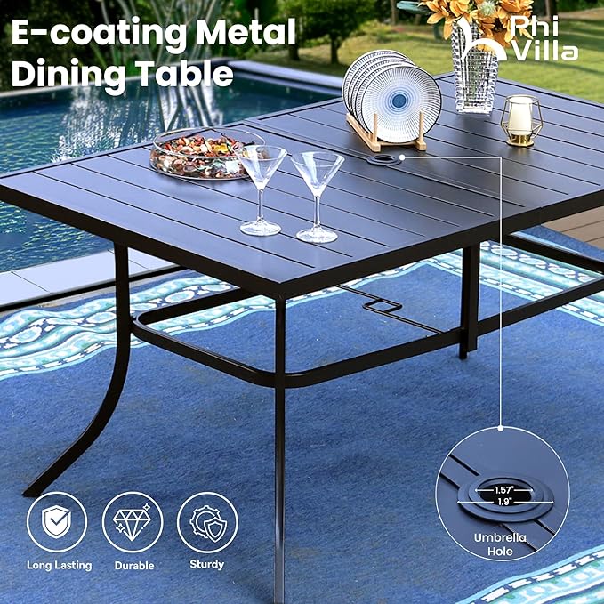 PHI VILLA 8 Piece Outdoor Furniture Patio Dining Set, 6 Swivel Textilene Fabric - Image 5
