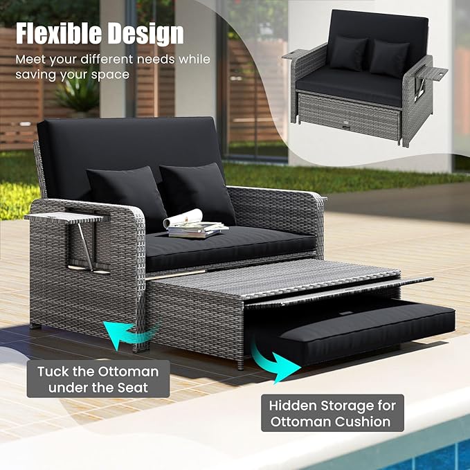 LDAILY Moccha Outdoor Daybed, Wicker Loveseat Sofa Set - Image 6