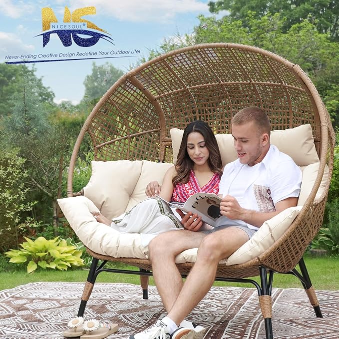NICESOUL® Double Egg Chair Indoor Outdoor Stationary Oversized Thicken Padded - Image 2