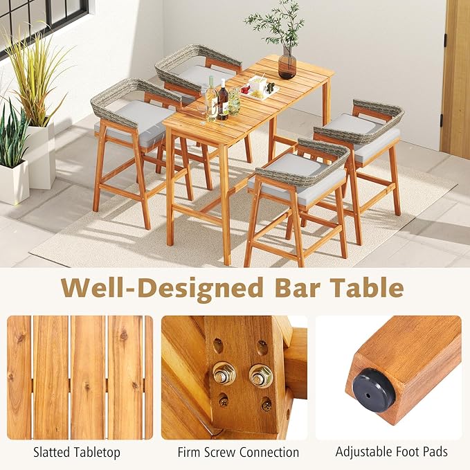Tangkula Patio Bar Table, 54” x 22” Acacia Wood Counter Height Table - Image 6