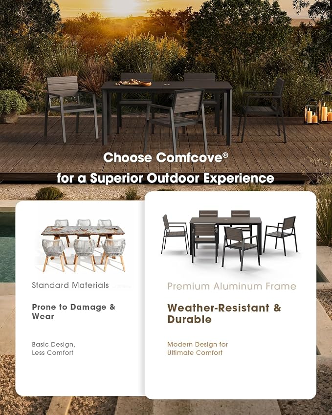 Outdoor Dining Set for 6, Aluminum Patio HDPS Outdooor Table and Chairs Set - Image 2