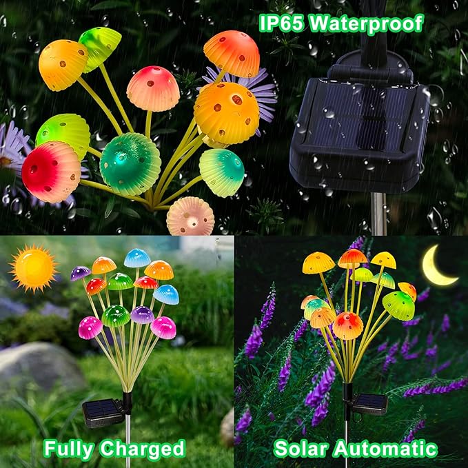 Solar Garden Lights Decorative, 2 Pack 24LED Solar Powered Mushroom Lights - Image 5