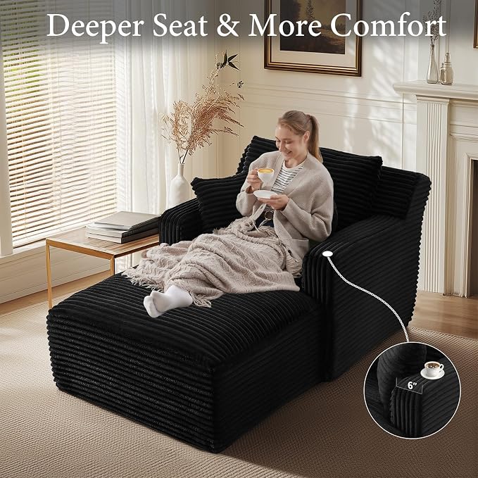 65.4" Chaise Lounge Chair Indoor, Oversized Boneless Couch Comfy Upholstered - Image 4