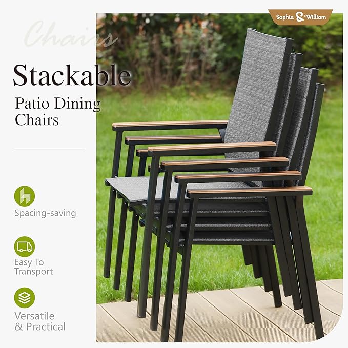 Sophia & William Patio Dining Set 5 Pieces, 4 Stackable Aluminum Textilene - Image 5