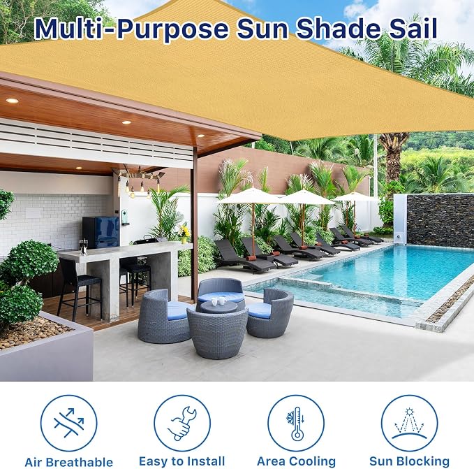 10'x13' Sun Shade Sail, UV Protection Outdoor Shade, Curved Tear Resistant - Image 6
