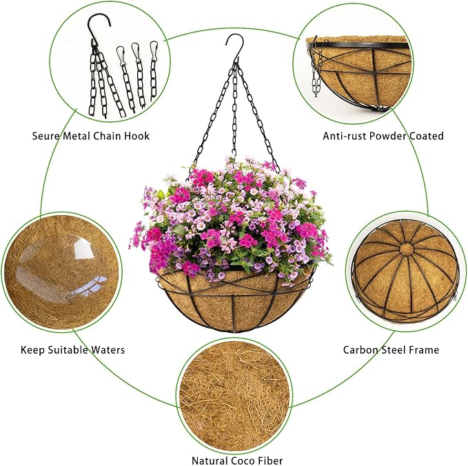2 Pack 16 Inch Hanging Planters - Image 3