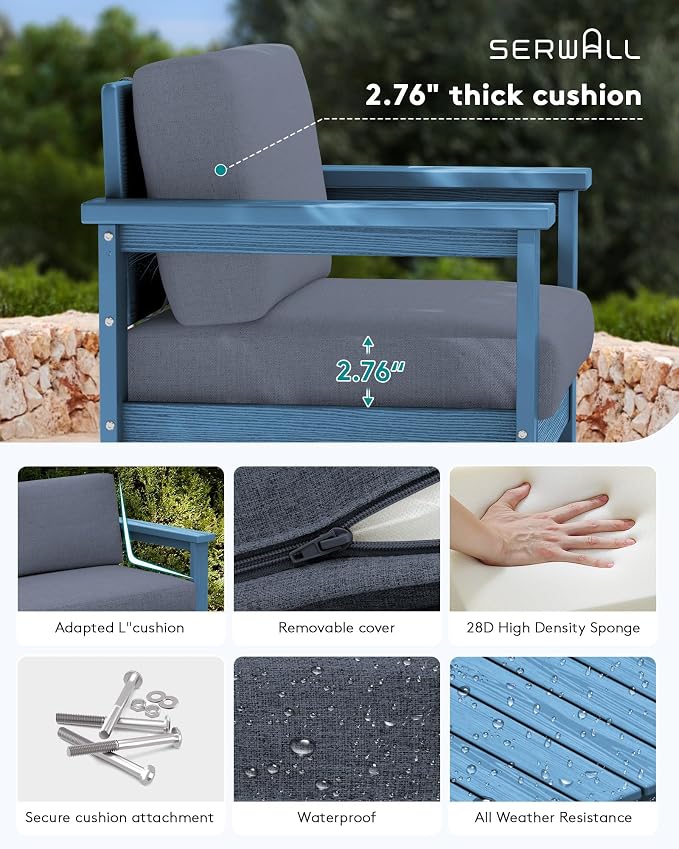 SERWALL Blue HDPE Outdoor Loveseat - Image 3