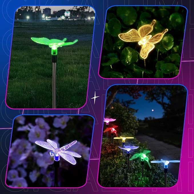 GIGALUMI Solar Garden Lights, 6 Pack Solar Butterfly Lights Decoration - Image 2