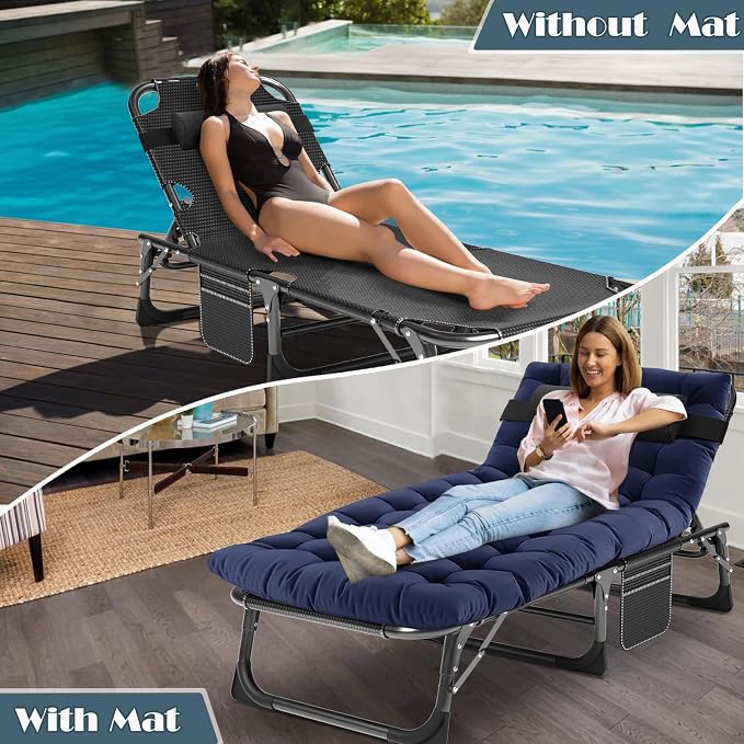 MOPHOTO Folding Chaise Lounge Chair 5-Position, Folding Cot, Heavy Duty Patio - Image 5