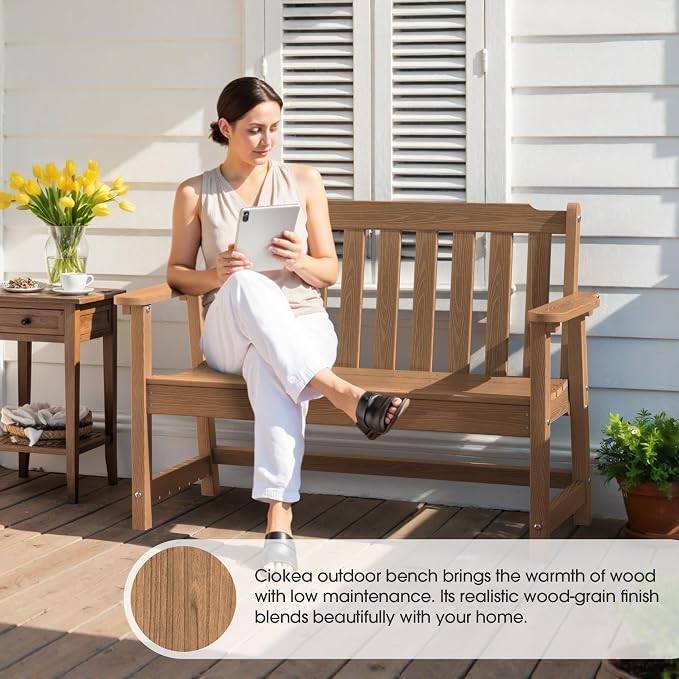 Ciokea 49" Heavy Duty Outdoor Bench, HDPE Weatherproof Porch Benches, Durable - Image 5