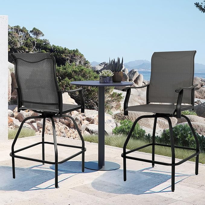 LEVELEVE Patio Bar Set 4pcs Swivel Bar Stools Outdoor Bistro Textilene - Image 5