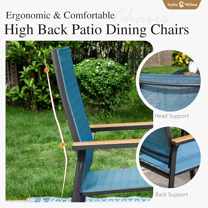 Sophia & William Outdoor Dining Set 7 Pieces, 6 Aluminum Stackable Chair - Image 2