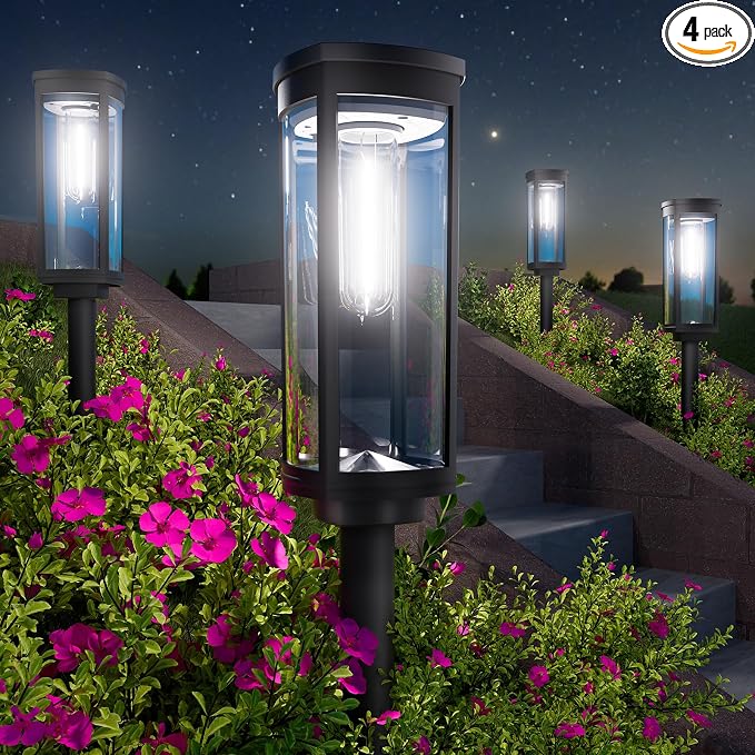 Bright Solar Pathway Lights, 4 Pack Solar Lights Outdoor Waterproof IP65 by BITPOTT