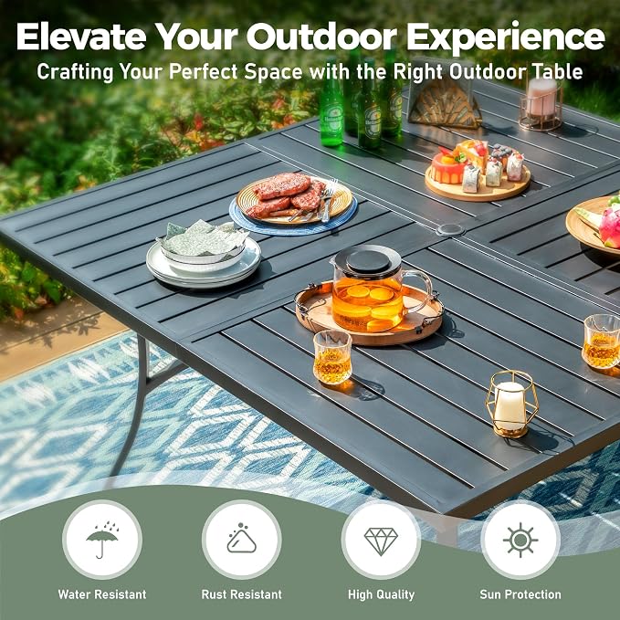Patio Dining Set for 8, 8 x Stable Brown Dining Chairs, Outdoor Table and - Image 7