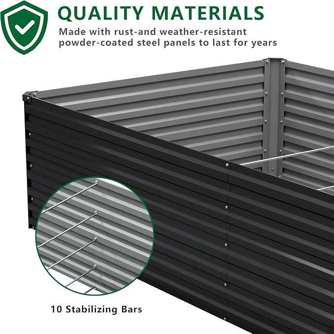 12x4x2FT Galvanized Raised Garden Bed Kit, Vegetable Plant Boxes-Rectangle - Image 8