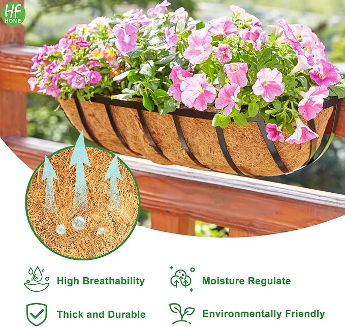 HFHOME 2 Pcs Coco Liners for Planters 24 Inch, Horse Trough Coconut Planter - Image 3